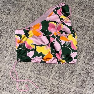 Sugarlips one shoulder tropical floral Barbie pink blouse top size small